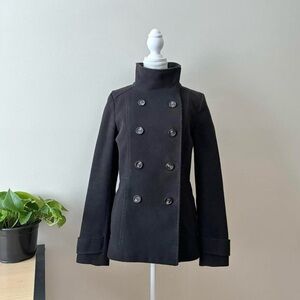 Black Funnel Neck Pea Coat